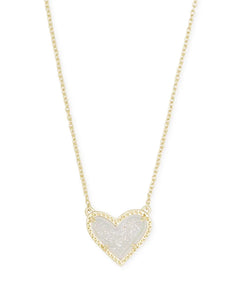 Ari Heart Short Gold Pendant Necklace in Iridescent Drusy by Kendra Scott
