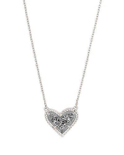 Ari Heart Silver Pendant Necklace in Platinum Drusy by Kendra Scott
