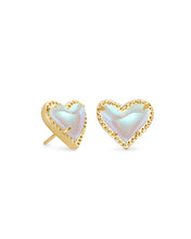 Load image into Gallery viewer, Kendra Scott Ari Heart Gold Stud Earrings in Dichroic Glass