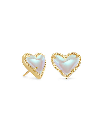Kendra Scott Ari Heart Gold Stud Earrings in Dichroic Glass