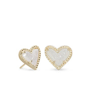 Load image into Gallery viewer, Kendra Scott Ari Heart Gold Stud Earrings in Iridescent Drusy