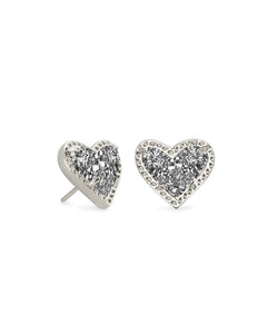 Kendra Scott Ari Heart Silver Stud Earrings in Platinum Drusy