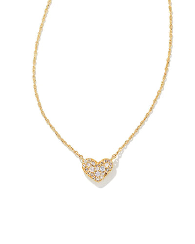 Kendra Scott Ari Heart Gold Pave Pendant Necklace in White Crystal