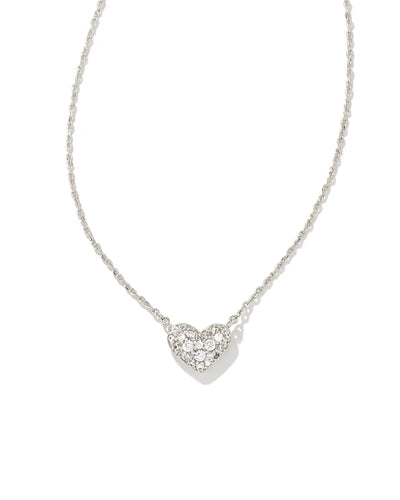 Ari Heart Silver Pave Pendant Necklace in White Crystal by Kendra Scott