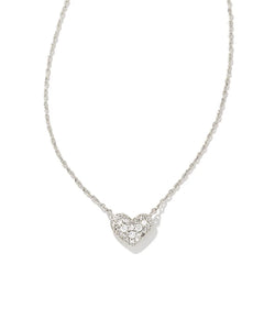 Ari Heart Silver Pave Pendant Necklace in White Crystal by Kendra Scott