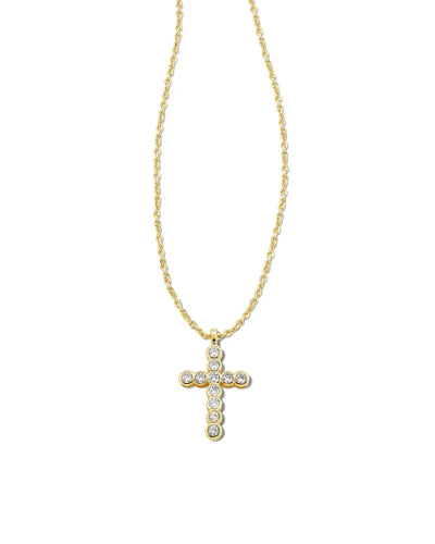 Kendra Scott Cross Gold Pendant Necklace in White Crystal