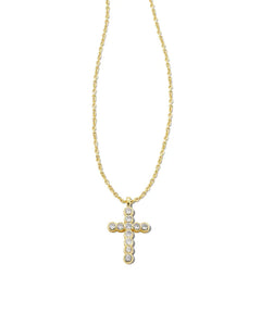 Kendra Scott Cross Gold Pendant Necklace in White Crystal