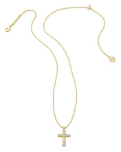 Load image into Gallery viewer, Kendra Scott Cross Gold Pendant Necklace in White Crystal
