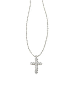 Kendra Scott Cross Silver Pendant Necklace in White Crystal