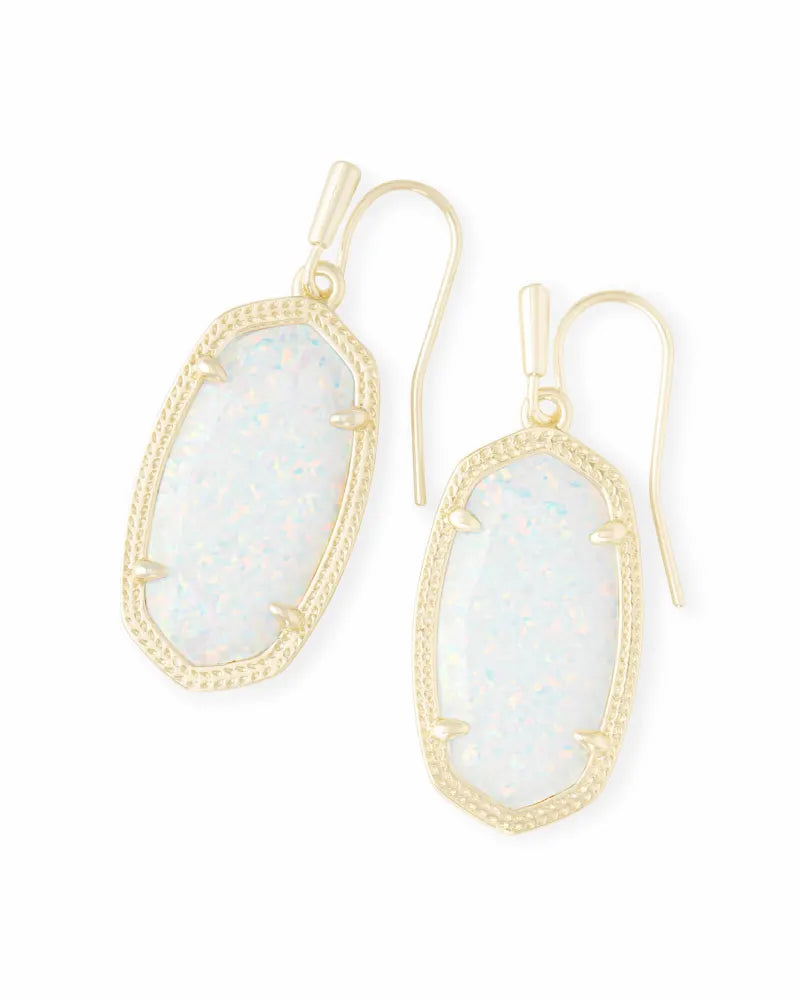 Dani Gold Drop Earrings in White Kyocera Opal by Kendra Scott