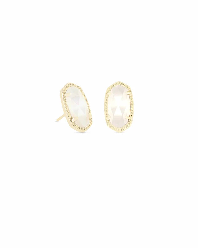 Ellie Gold Stud Earrings in Ivory Mother of Pearl by Kendra Scott