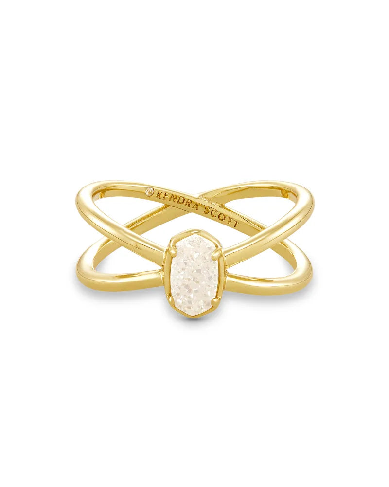 Emilie Gold Double Band Ring in Iridescent Drusy by Kendra Scott