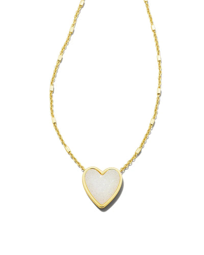 Heart Gold Pendant Necklace in Iridescent Drusy by Kendra Scott