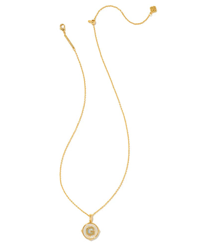Letter G Gold Disc Reversible Pendant Necklace in Iridescent Abalone by Kendra Scott
