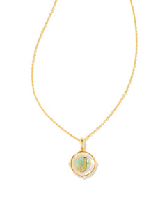 Letter J Gold Disc Reversible Pendant Necklace in Iridescent Abalone by Kendra Scott