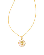 Load image into Gallery viewer, Letter S Gold Disc Reversible Pendant Necklace in Iridescent Abalone by Kendra Scott