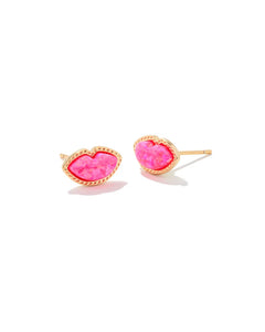 Lips Gold Stud Earrings in Bright Pink Kyocera Opal by Kendra Scott