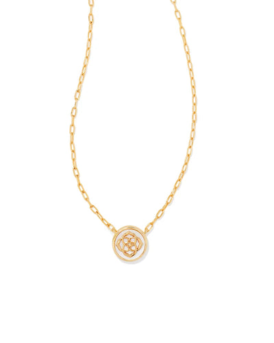 Dira Stamped Gold Pendant Necklace in Ivory Mother of Pearl by Kendra Scott