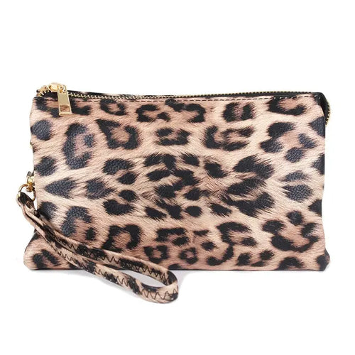 3 Compartment Crossbody/Wristlet- Leopard