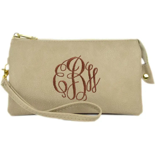 3 Compartment Crossbody/Wristlet- Light Beige