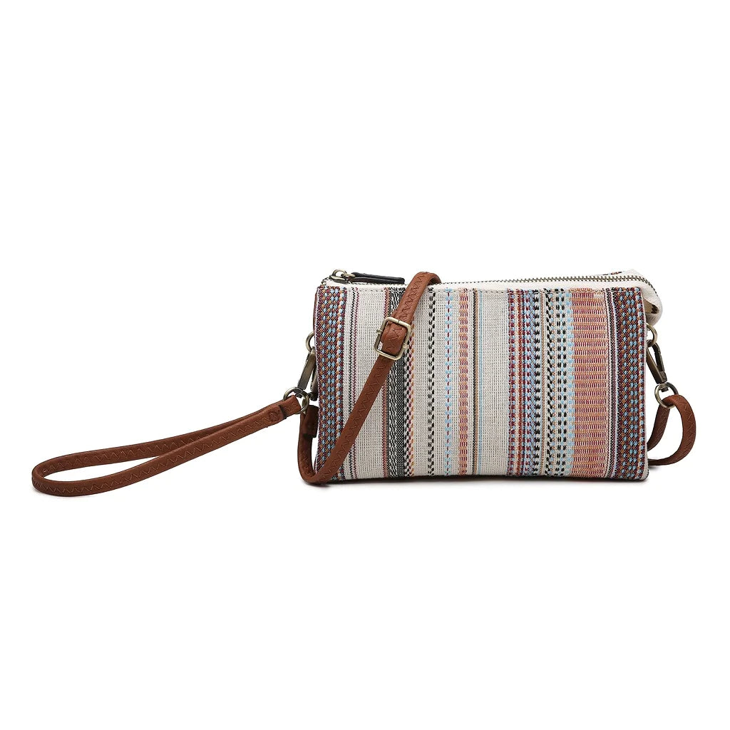Boho Embroidered 3 Compartment Crossbody - Rust