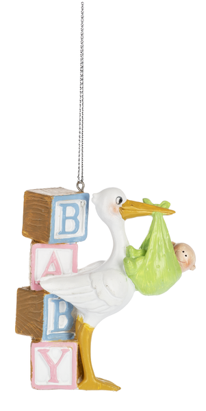 Ganz Baby Blocks Stork Ornament