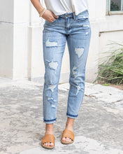 Load image into Gallery viewer, Distressed Girlfriend Mid-Wash Denim by Grace &amp; Lace