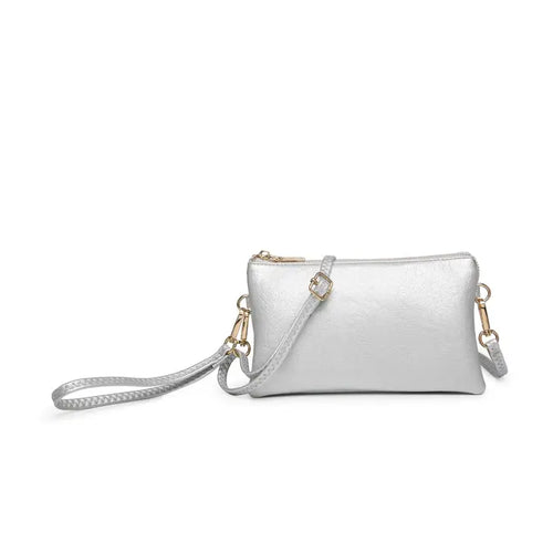 3 Compartment Crossbody/Wristlet- Light Silver