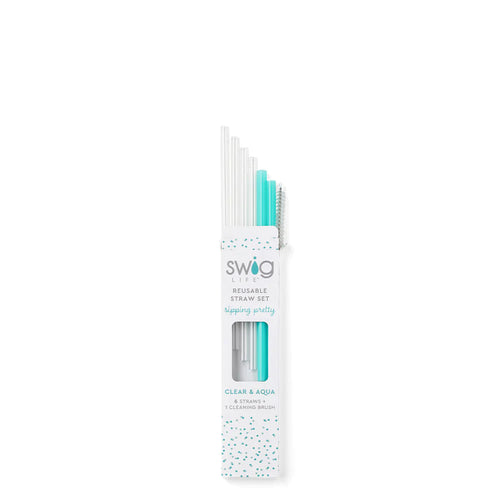 Swig Reusable Straw Set - Clear + Aqua (Short)