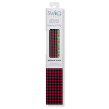 Load image into Gallery viewer, Swig Reusable Straw Set - Buffalo Plaid + Trees