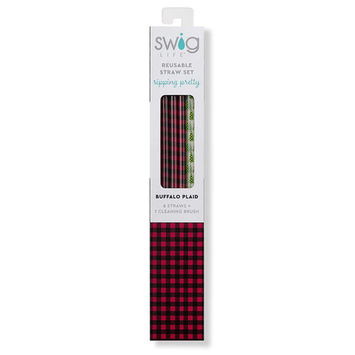 Swig Reusable Straw Set - Buffalo Plaid + Trees