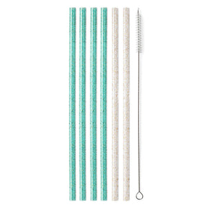 Swig Reusable Straw Set - Glitter Clear + Aqua