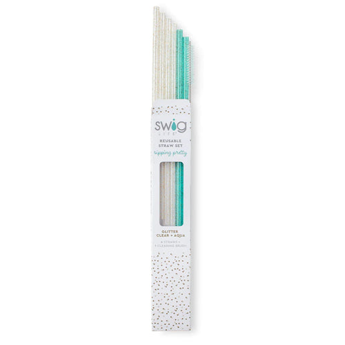 Swig Reusable Straw Set - Glitter Clear + Aqua